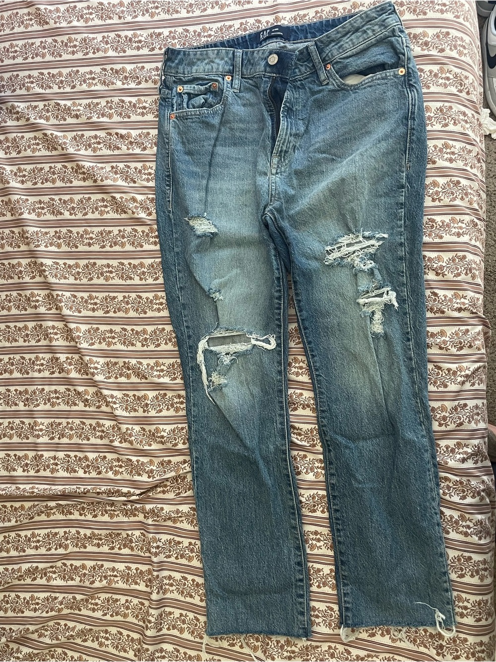 GAP Womens Distressed Blue Straight Jeans